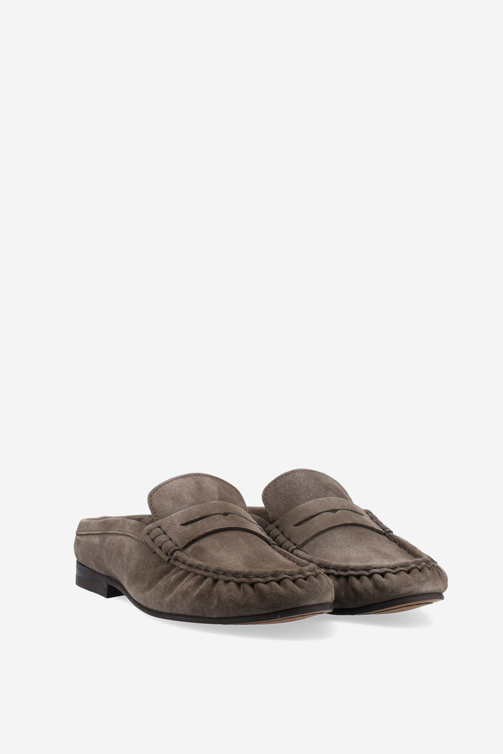 Penny wrinkle suede mule loafers