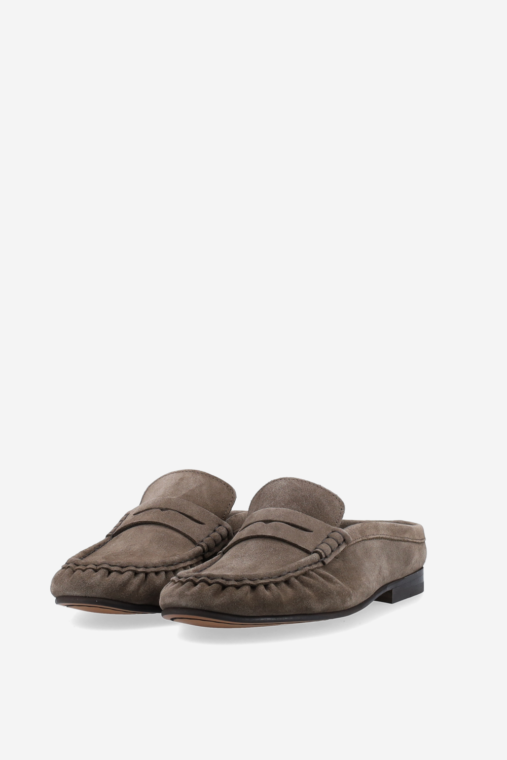 Penny wrinkle suede mule loafers