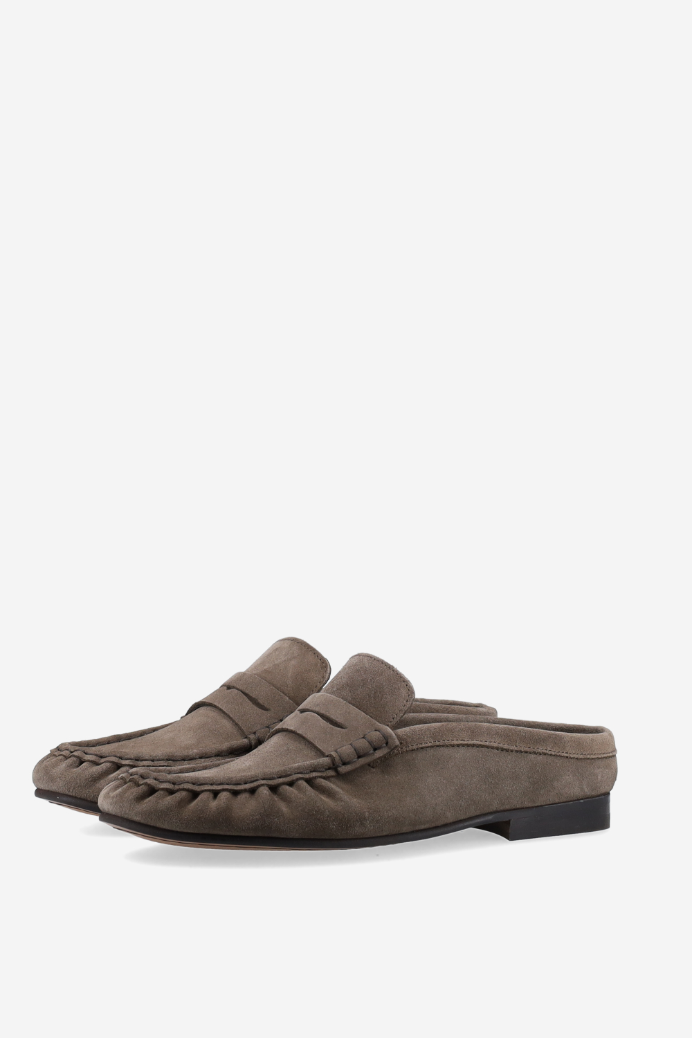 Penny wrinkle suede mule loafers