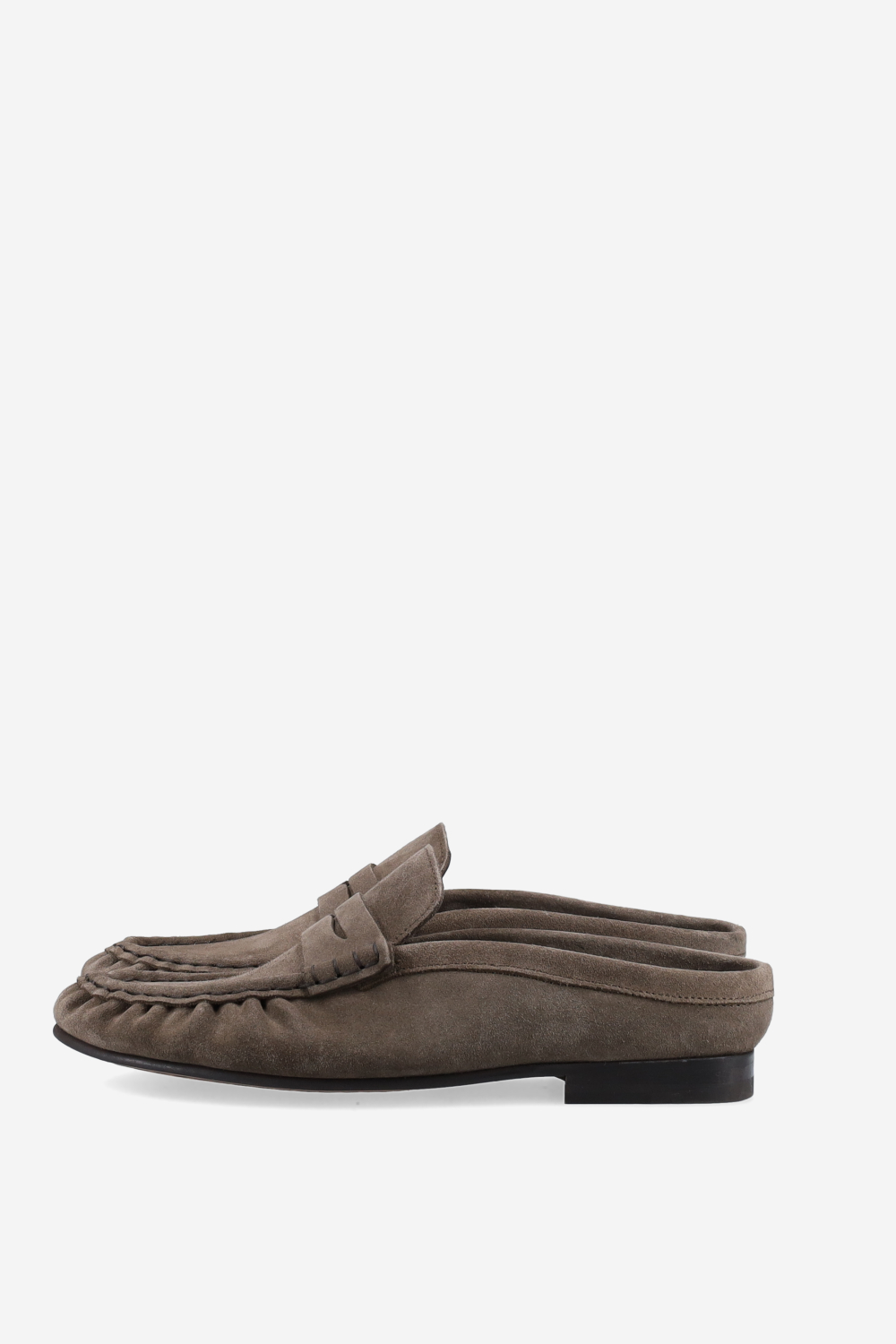 Penny wrinkle suede mule loafers