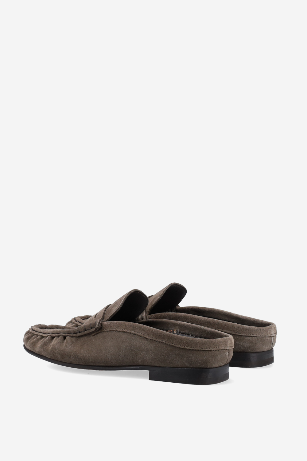 Penny wrinkle suede mule loafers