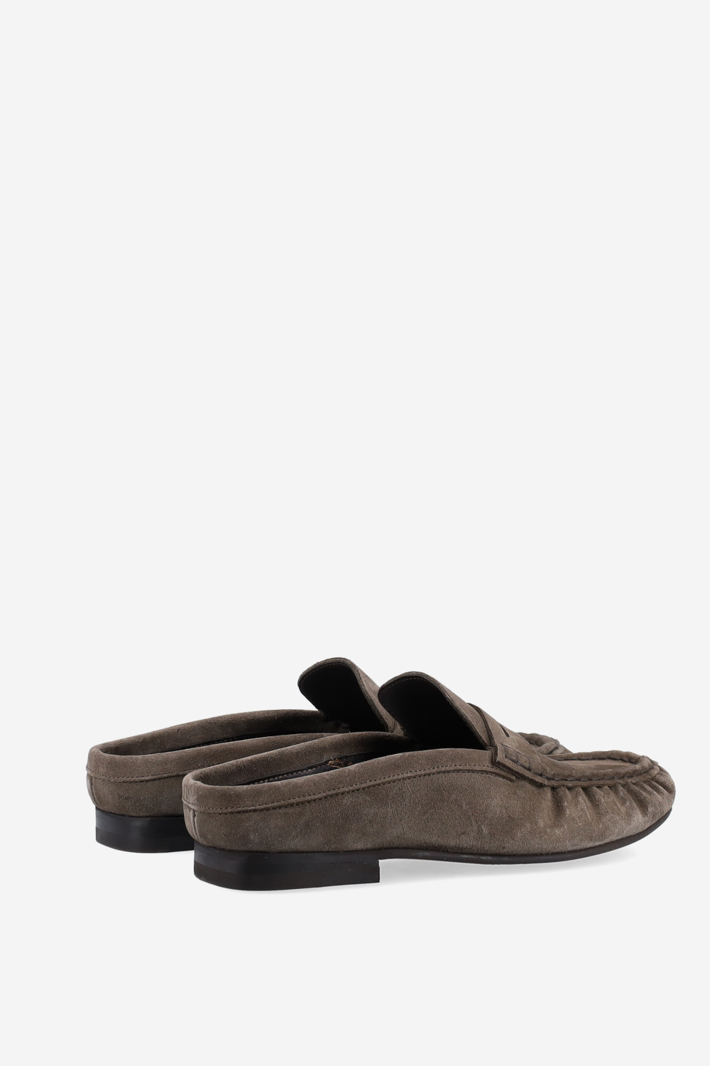 Penny wrinkle suede mule loafers