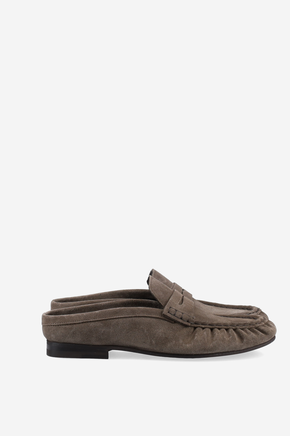 Penny wrinkle suede mule loafers
