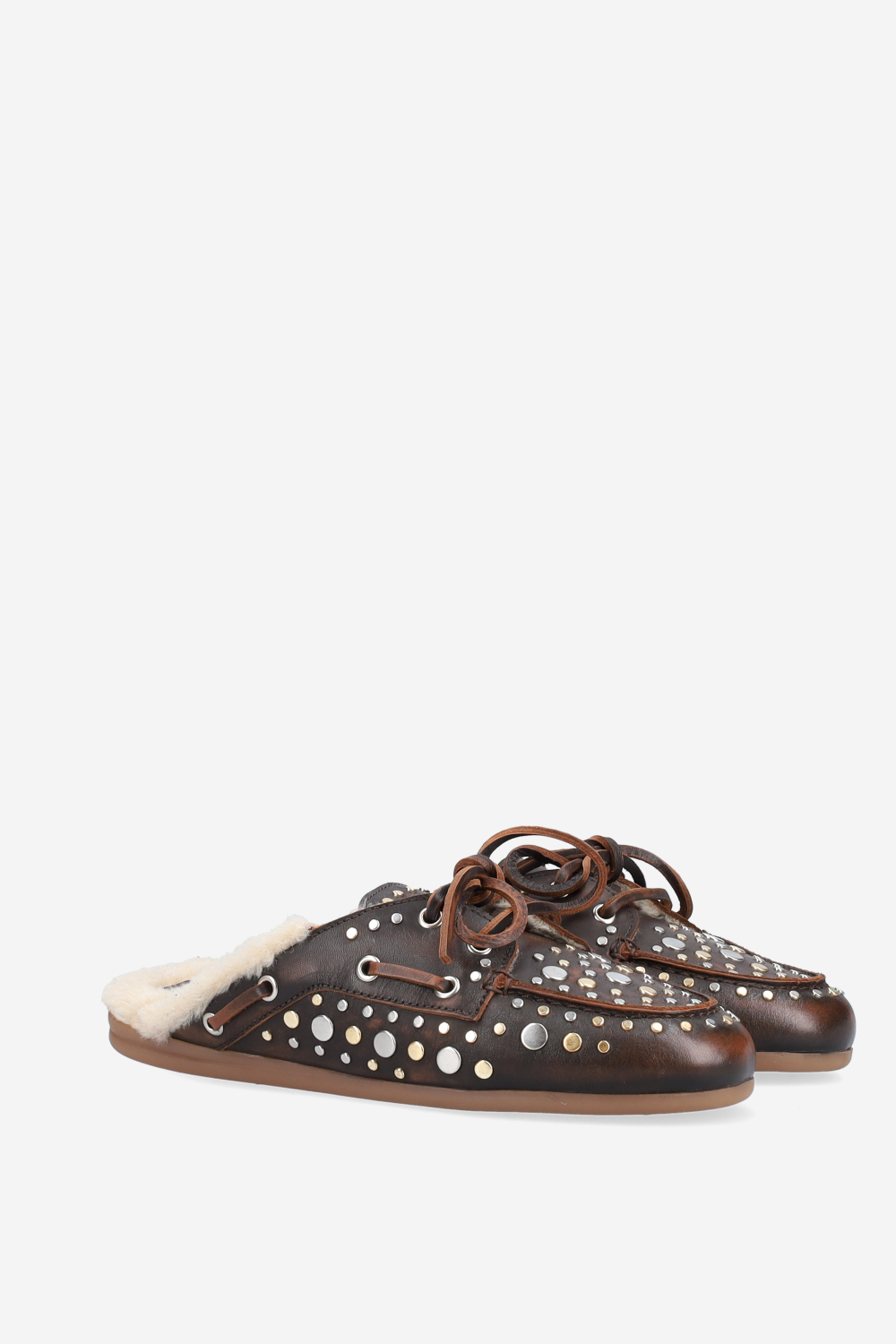 Titanium leather boat loafer mules