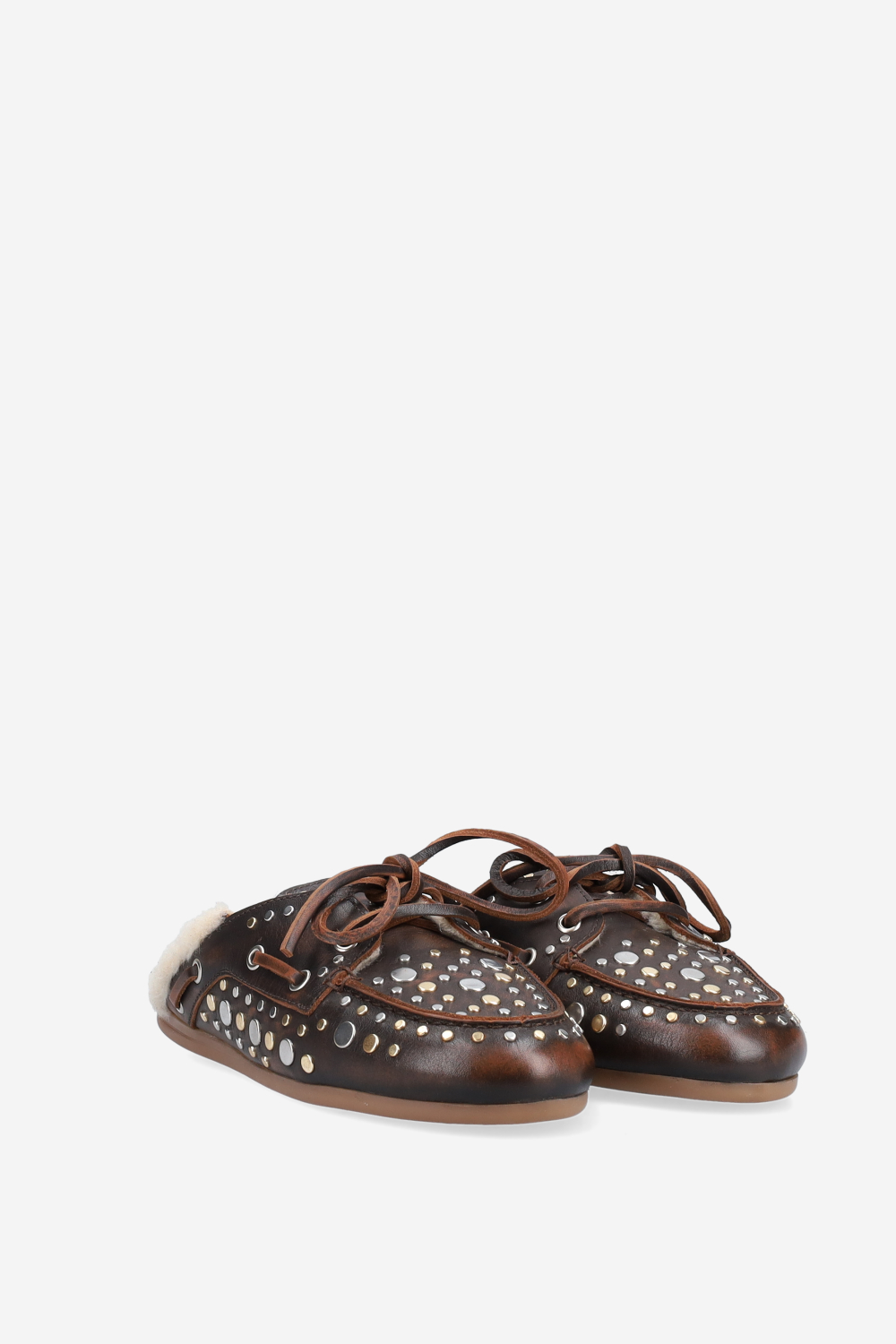 Titanium leather boat loafer mules