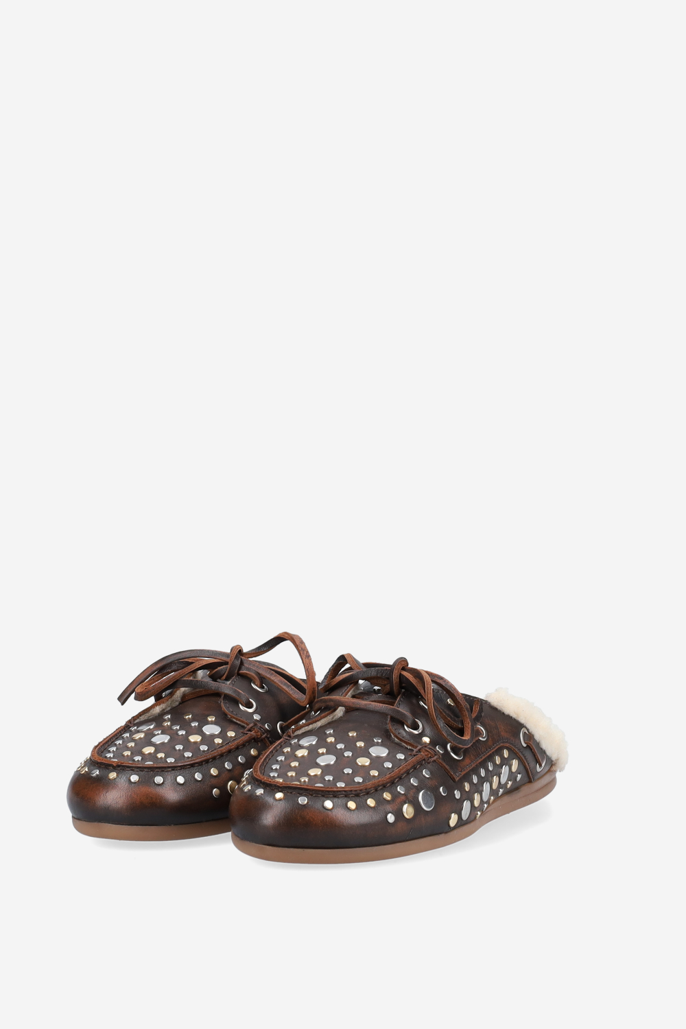 Titanium leather boat loafer mules
