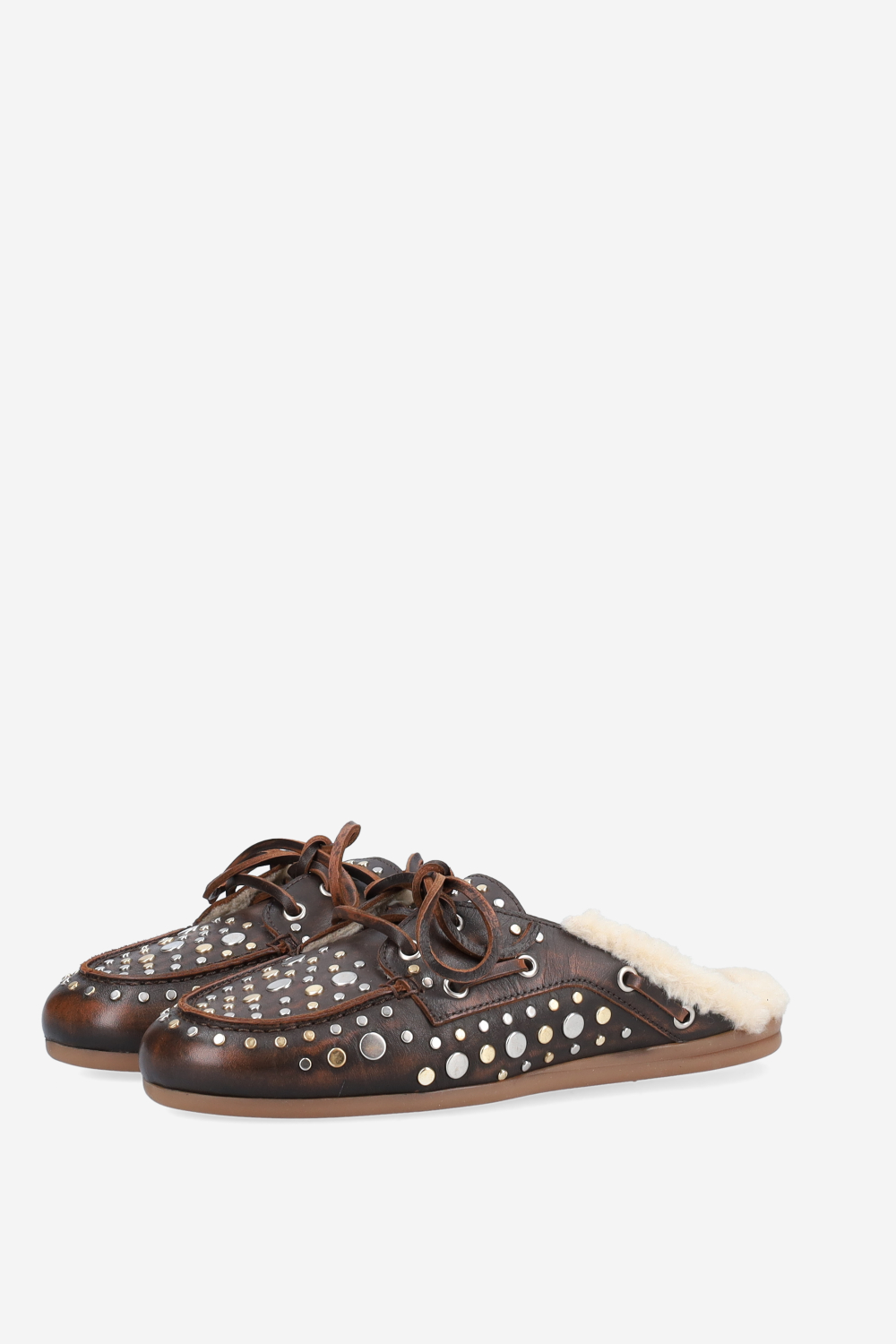 Titanium leather boat loafer mules