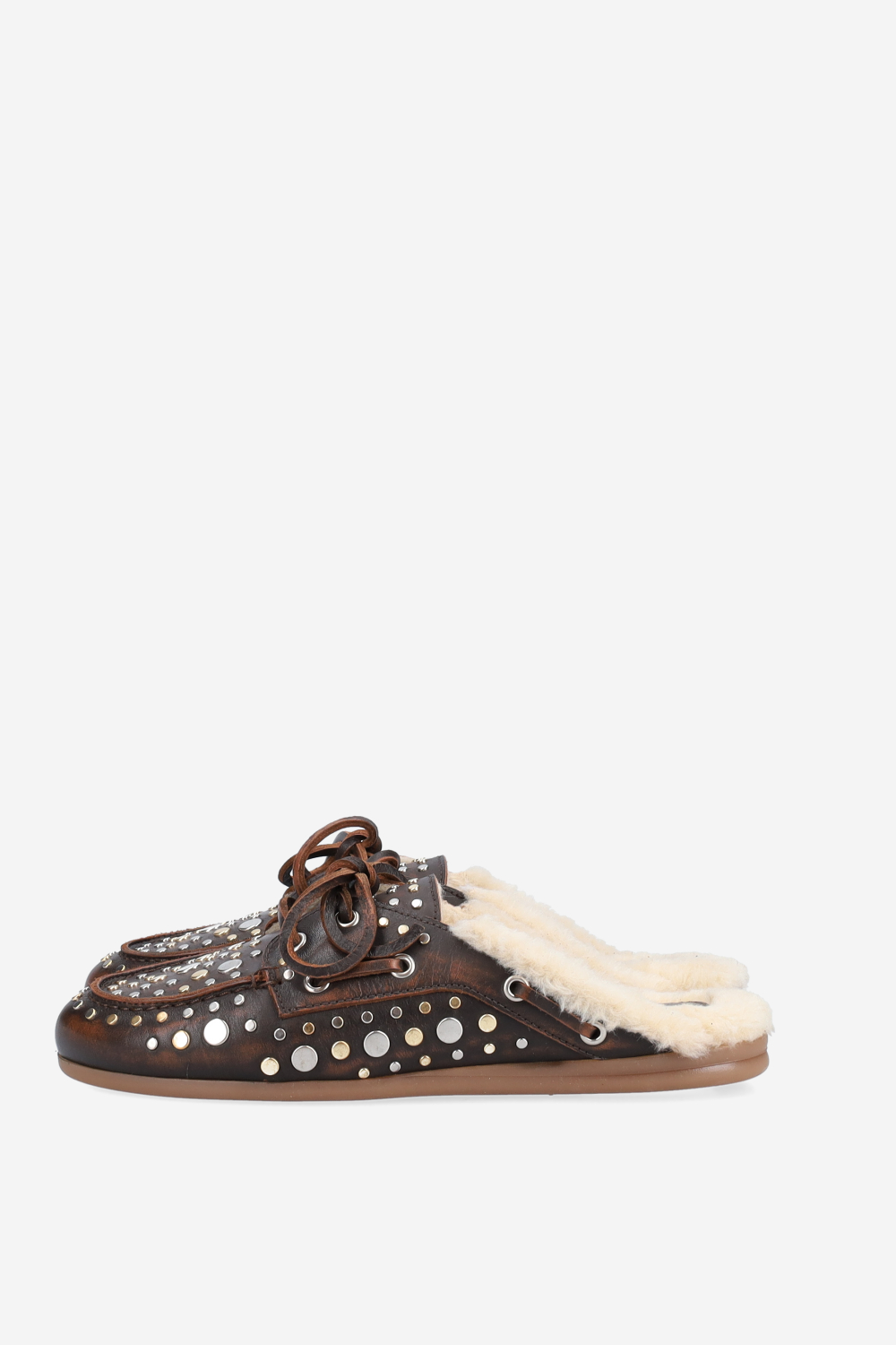 Titanium leather boat loafer mules