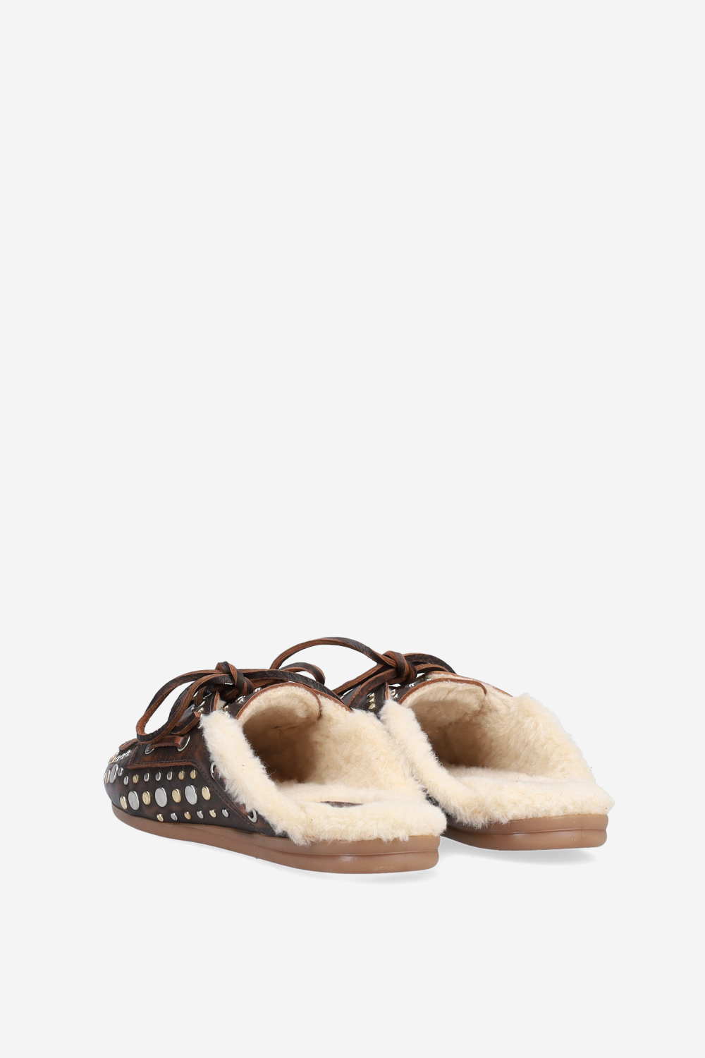 Titanium leather boat loafer mules