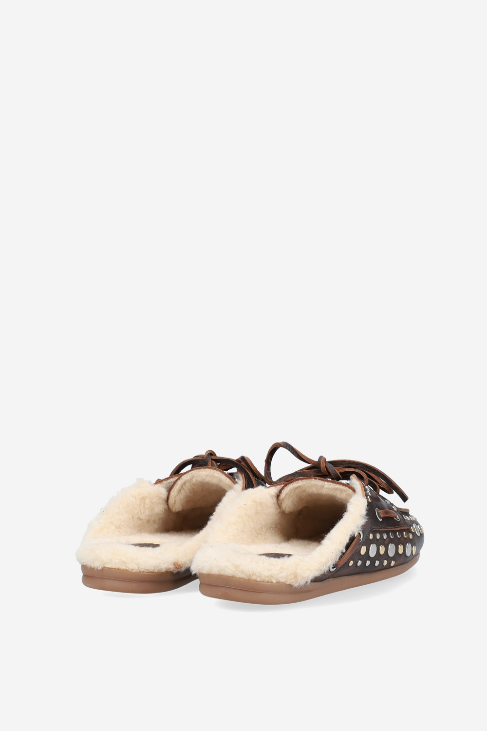 Titanium leather boat loafer mules