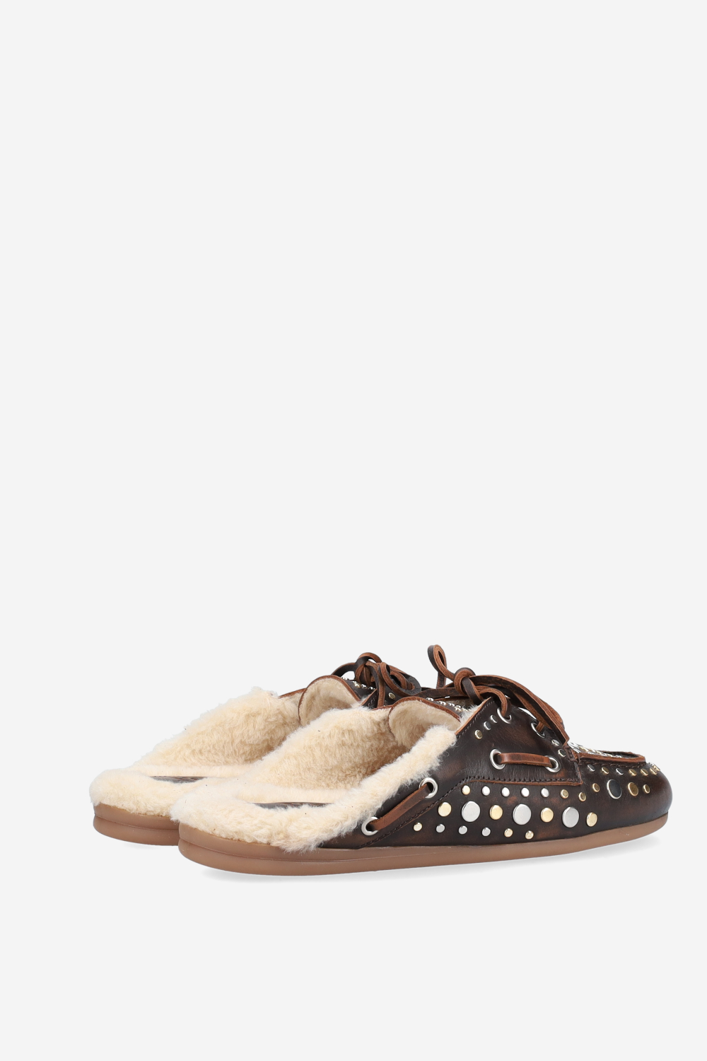 Titanium leather boat loafer mules