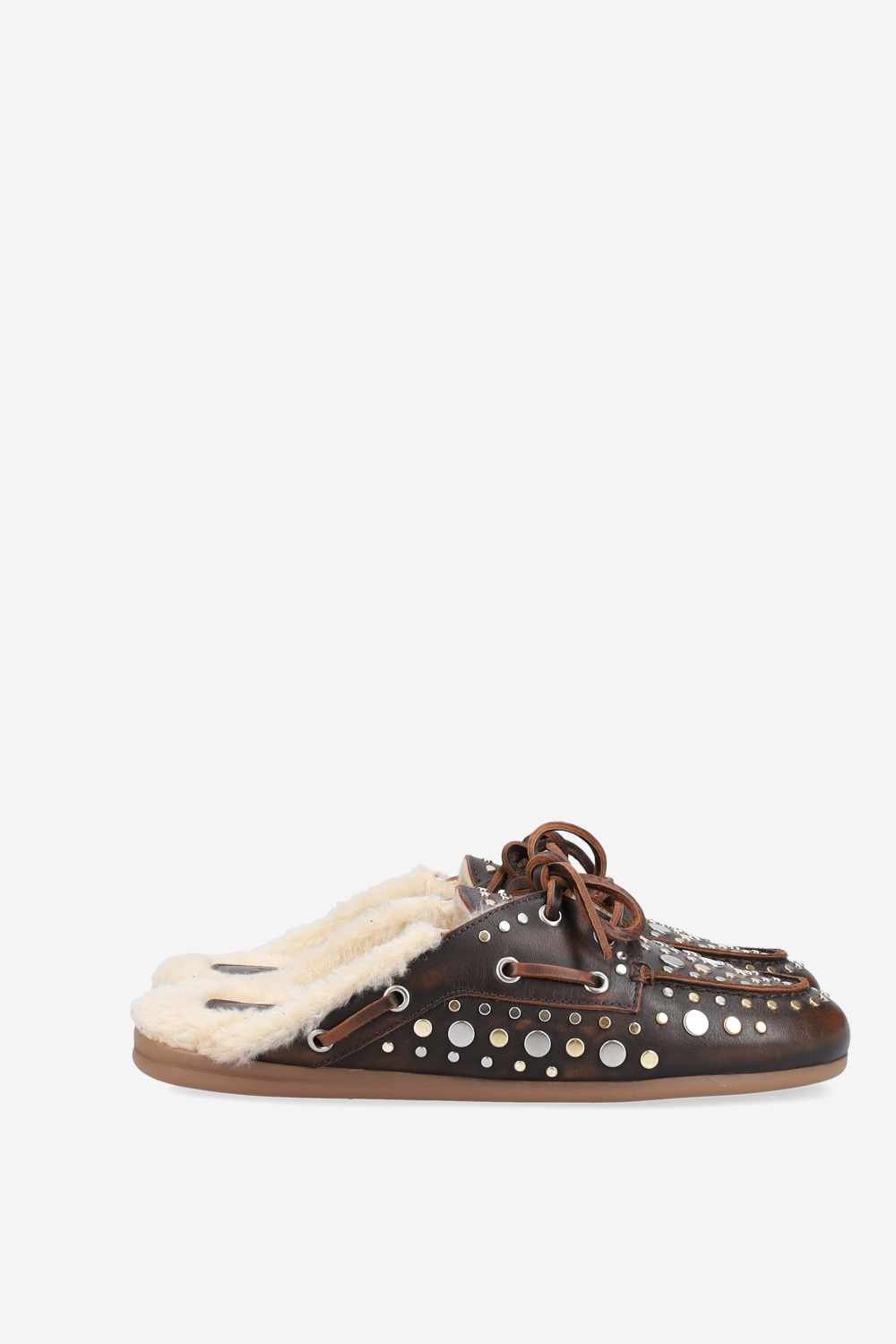 Titanium leather boat loafer mules