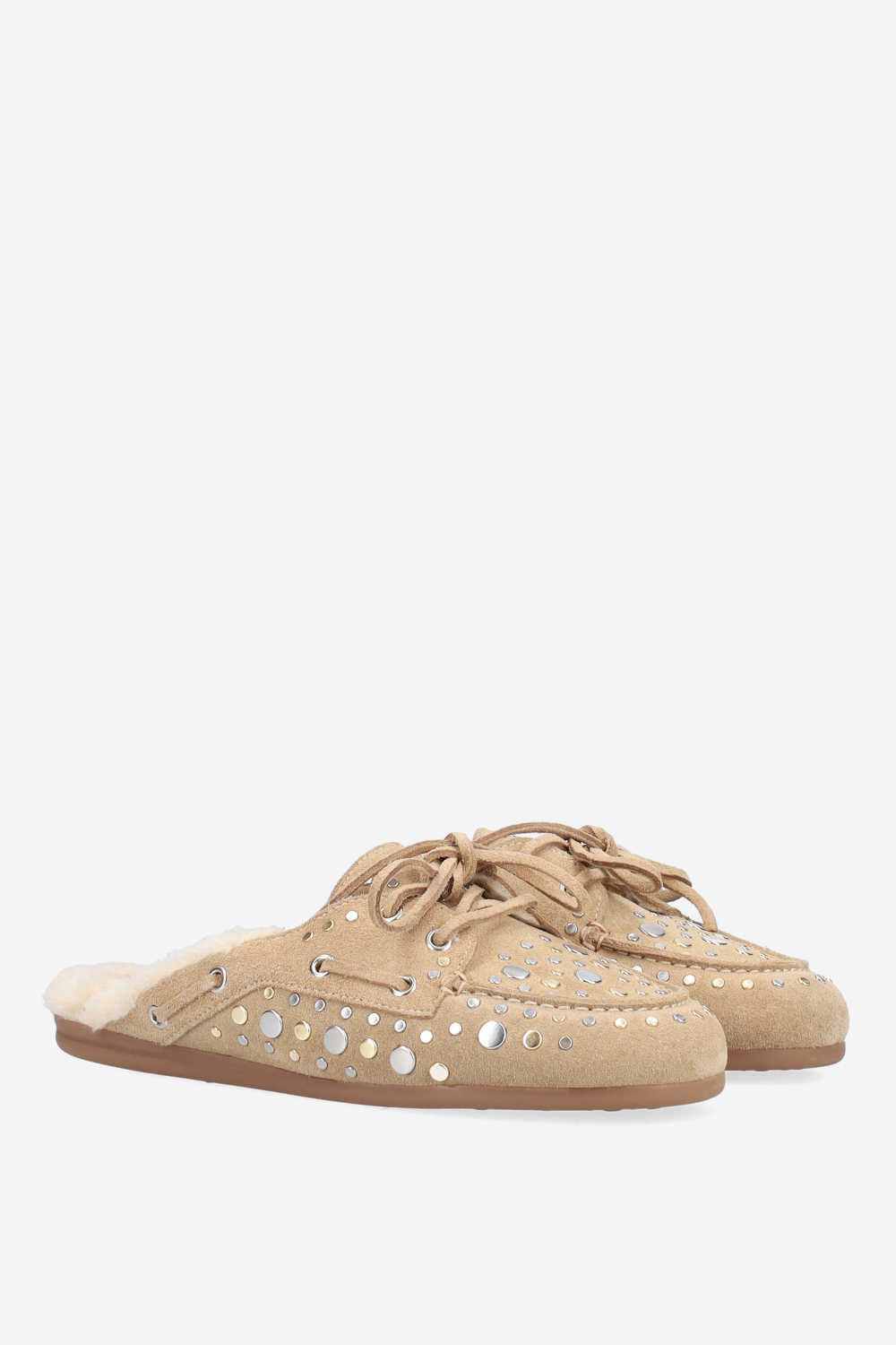 Titanium suede boat loafer mules