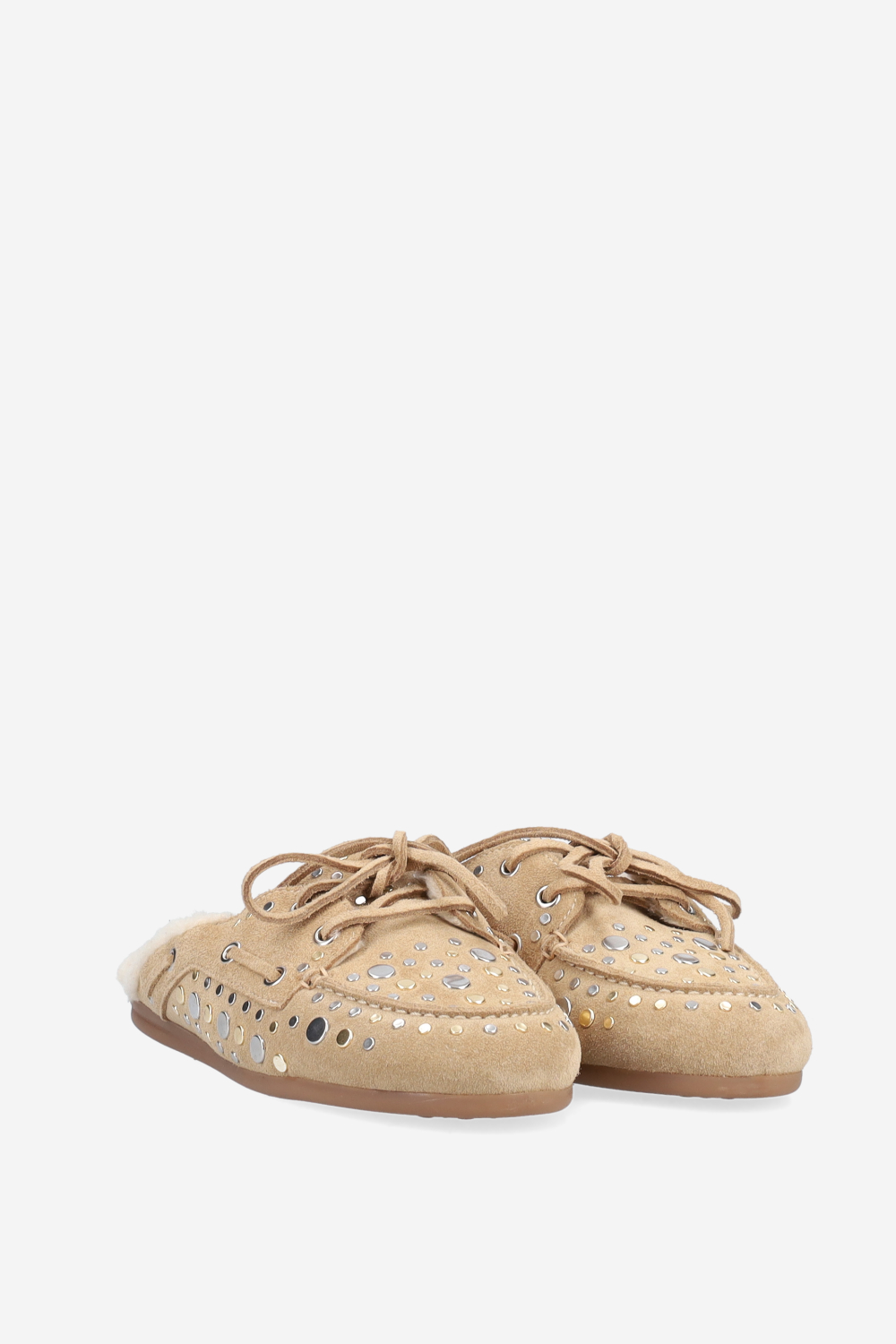 Titanium suede boat loafer mules