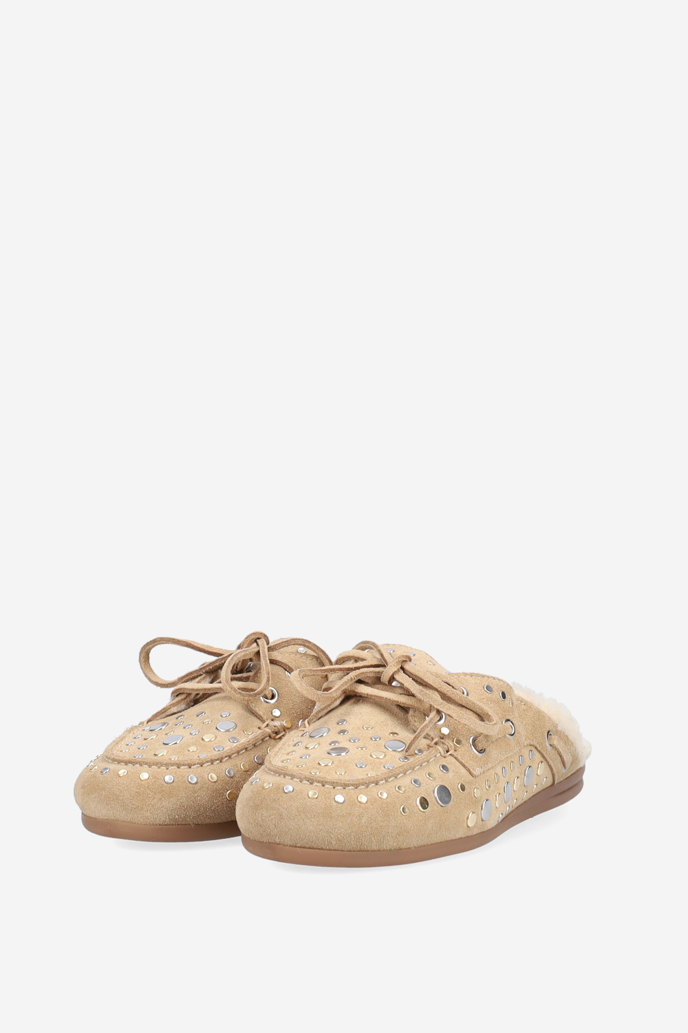 Titanium suede boat loafer mules