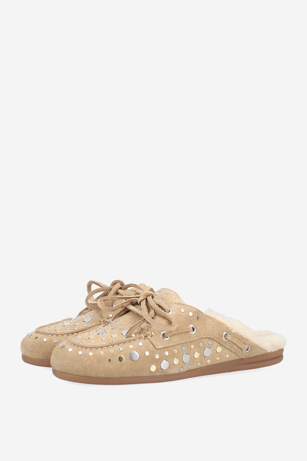Titanium suede boat loafer mules