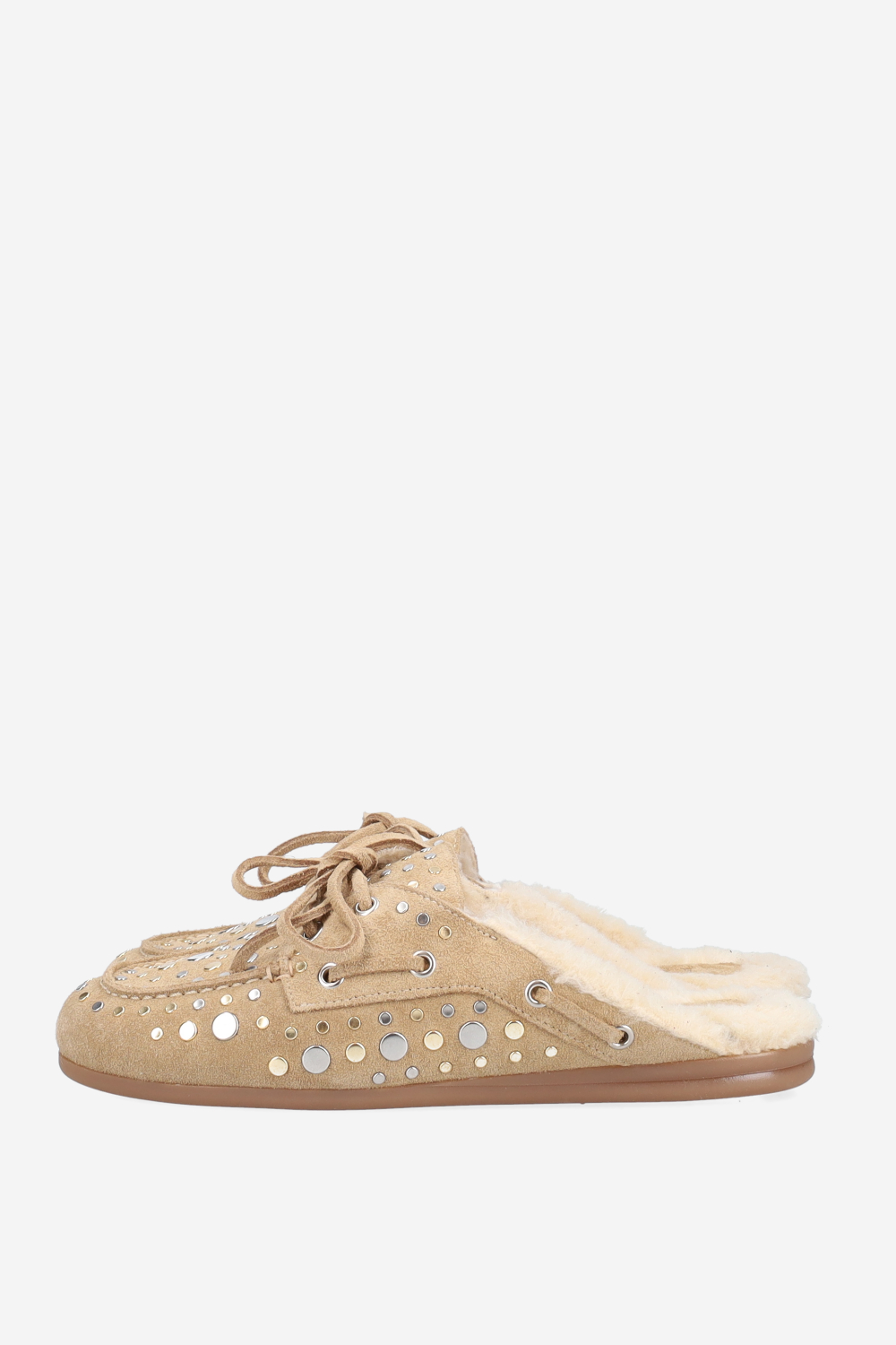 Titanium suede boat loafer mules