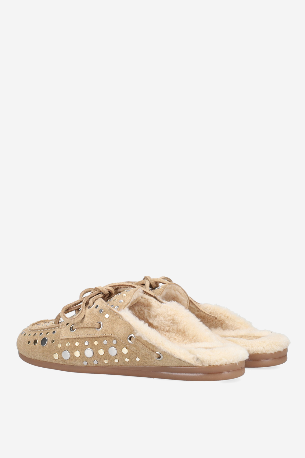 Titanium suede boat loafer mules