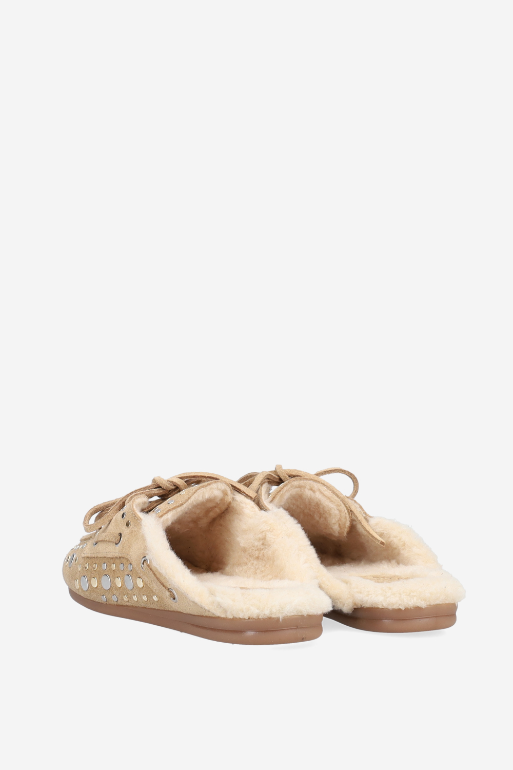 Titanium suede boat loafer mules