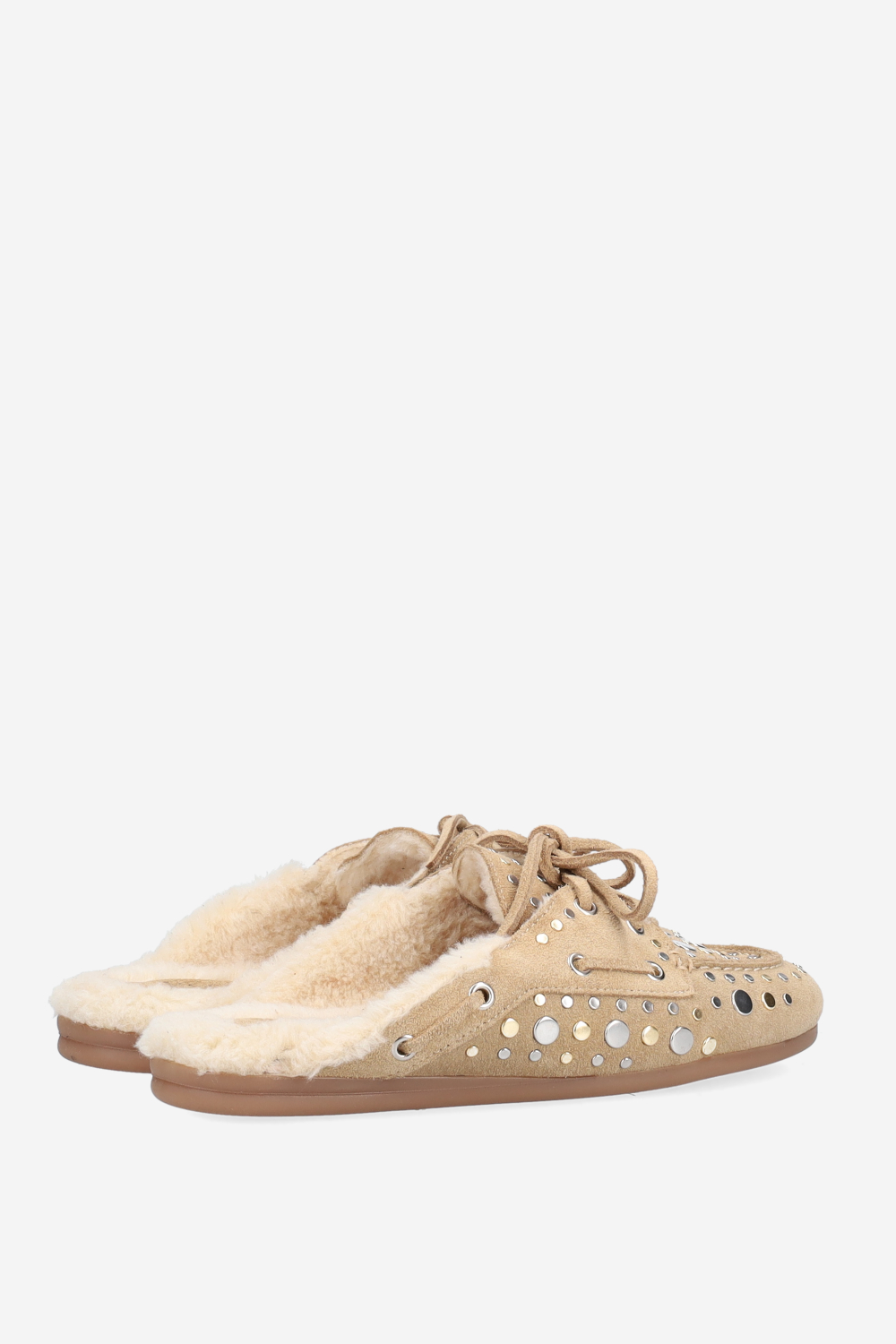 Titanium suede boat loafer mules