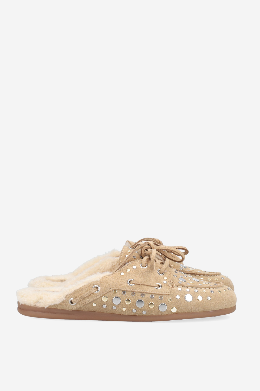 Titanium suede boat loafer mules