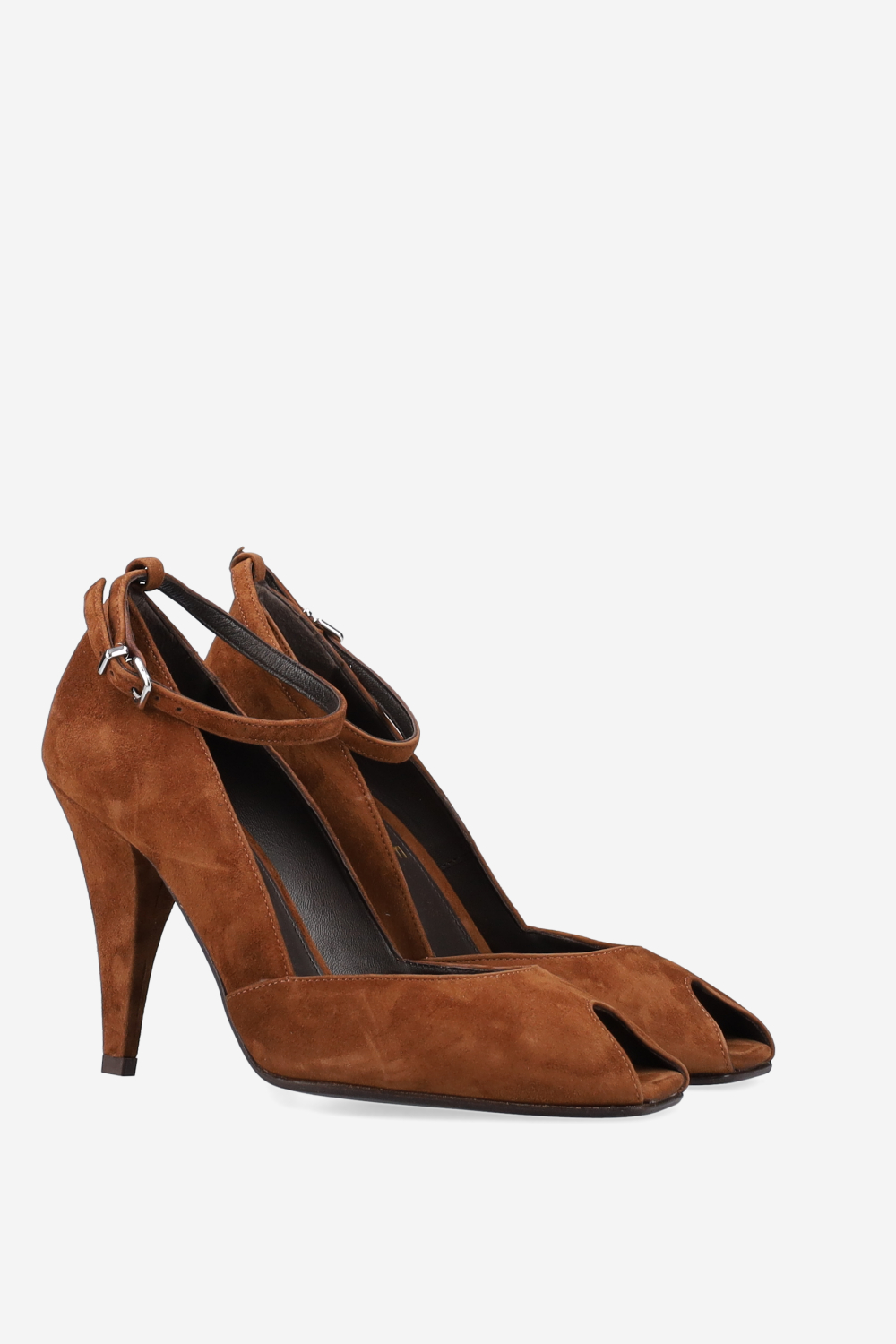 Open toe suede pumps