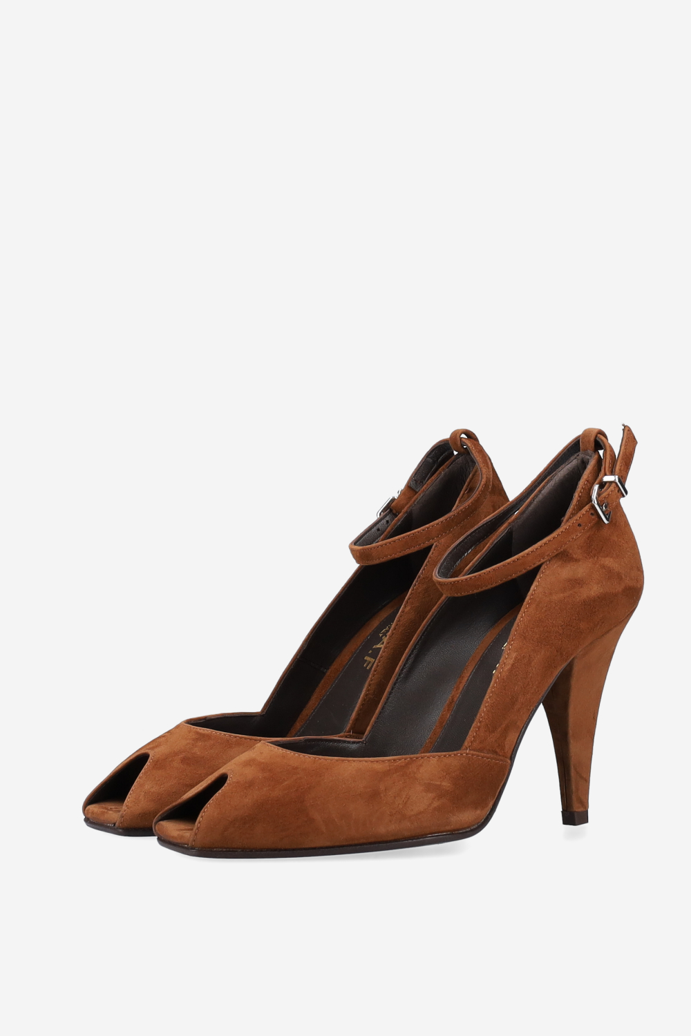 Open toe suede pumps