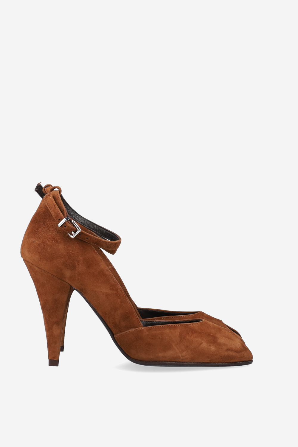Open toe suede pumps