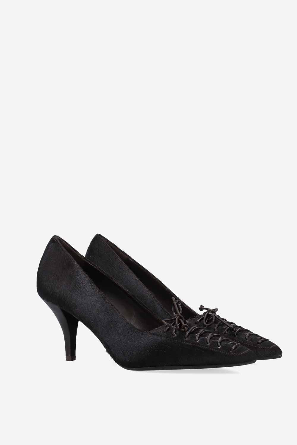 Lace-up pony hair pumps