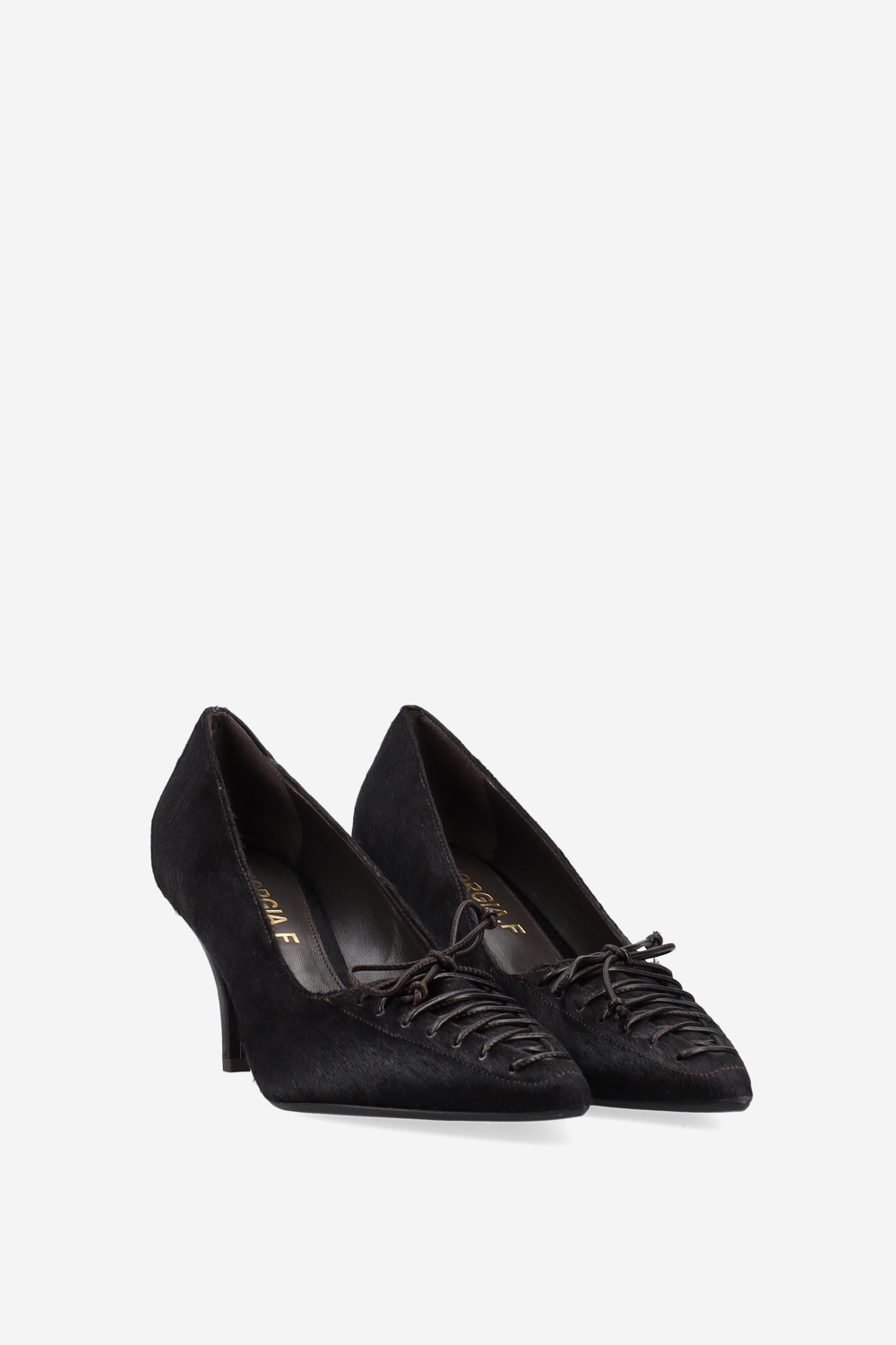 Lace-up pony hair pumps