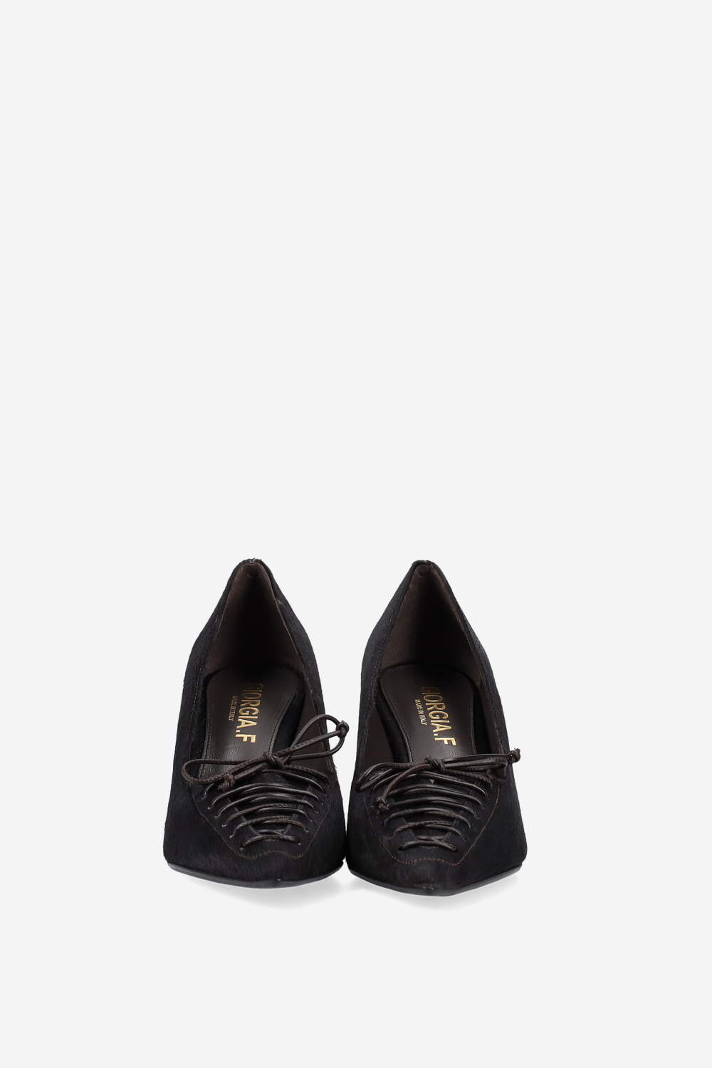 Lace-up pony hair pumps
