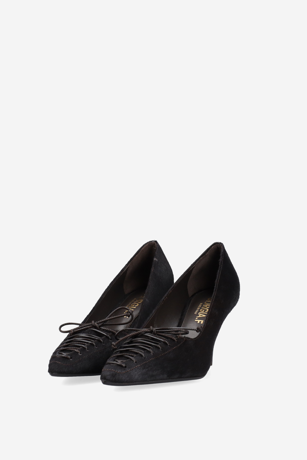 Lace-up pony hair pumps