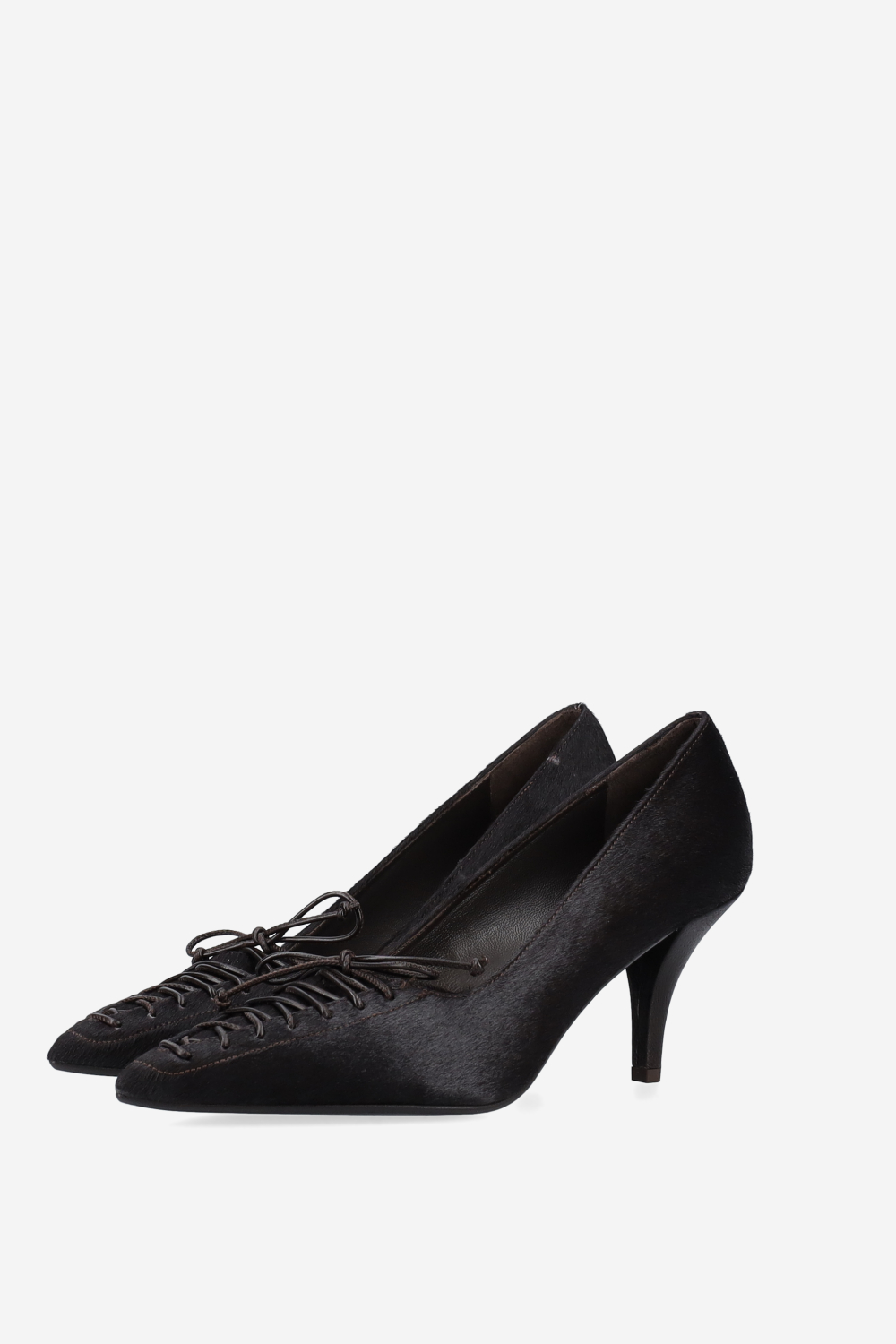 Lace-up pony hair pumps