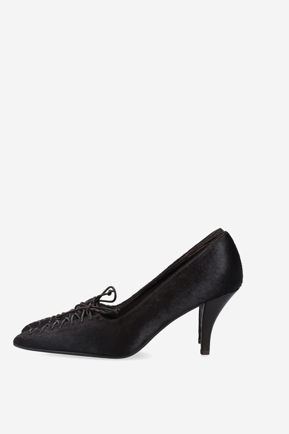 Lace-up pony hair pumps