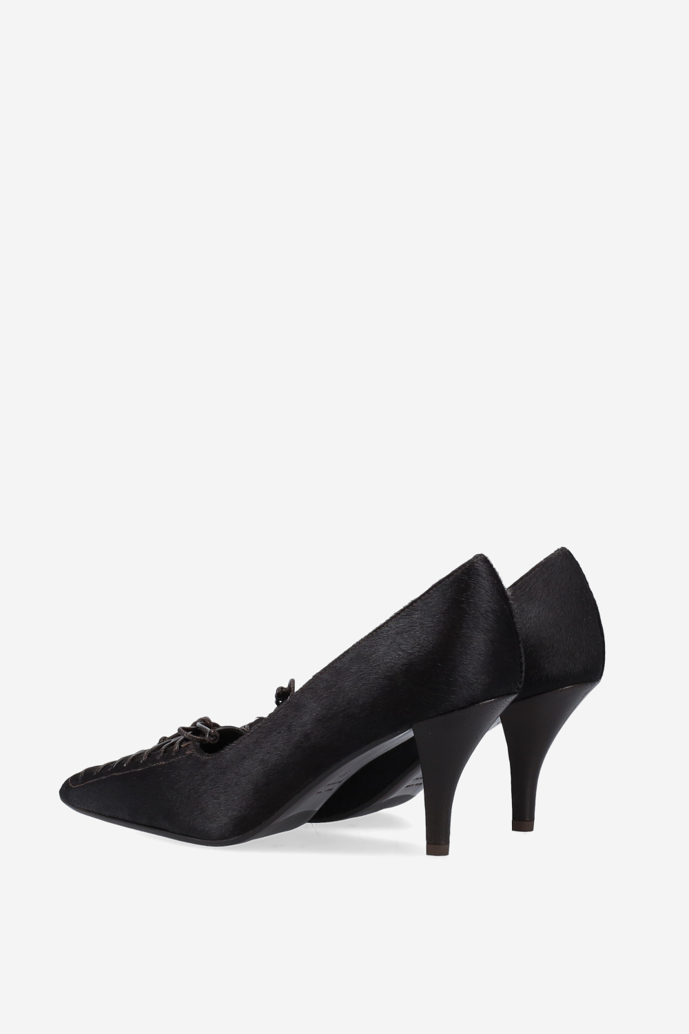 Lace-up pony hair pumps
