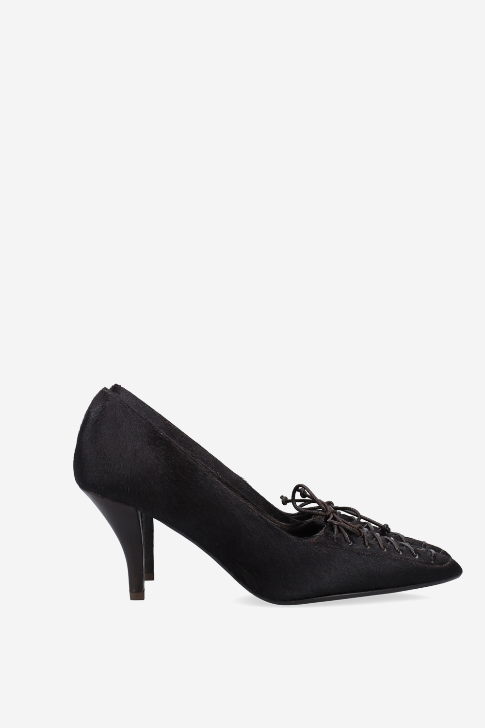 Lace-up pony hair pumps