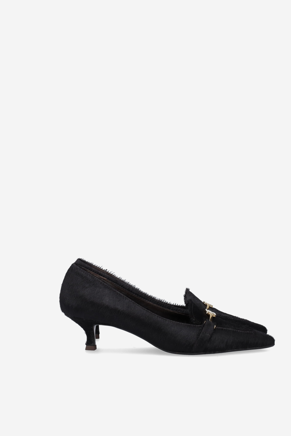 Pony-hair buckled heels