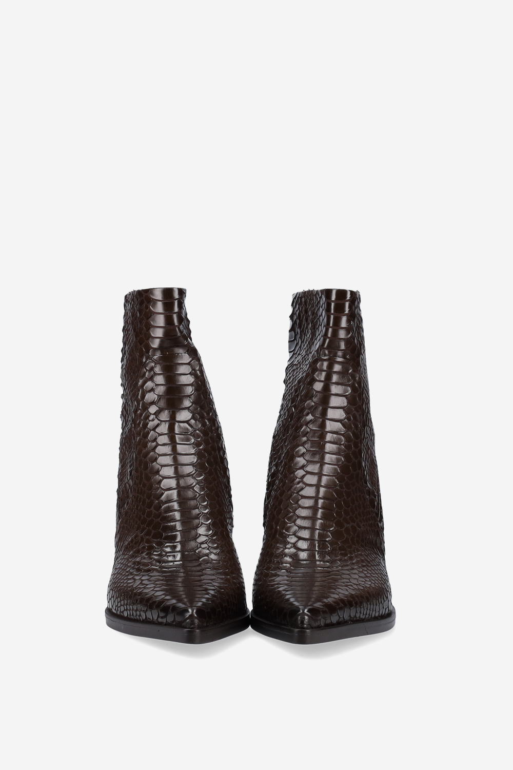Pointed-toe croco leather ankle boots