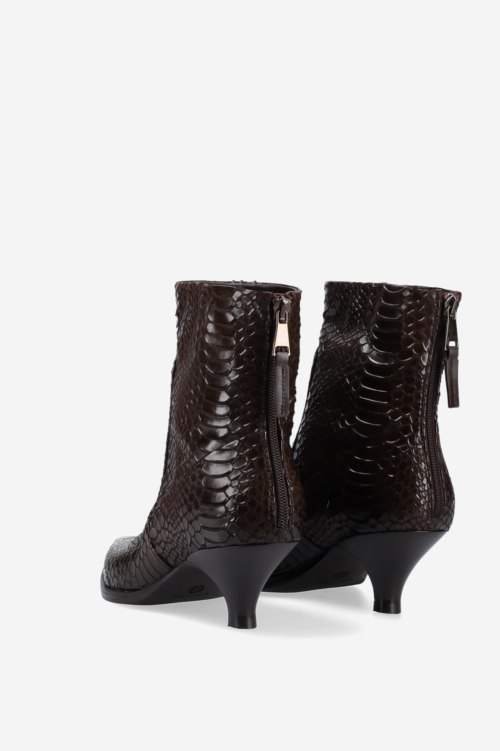 Pointed-toe croco leather ankle boots