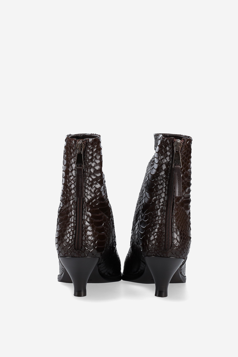 Pointed-toe croco leather ankle boots
