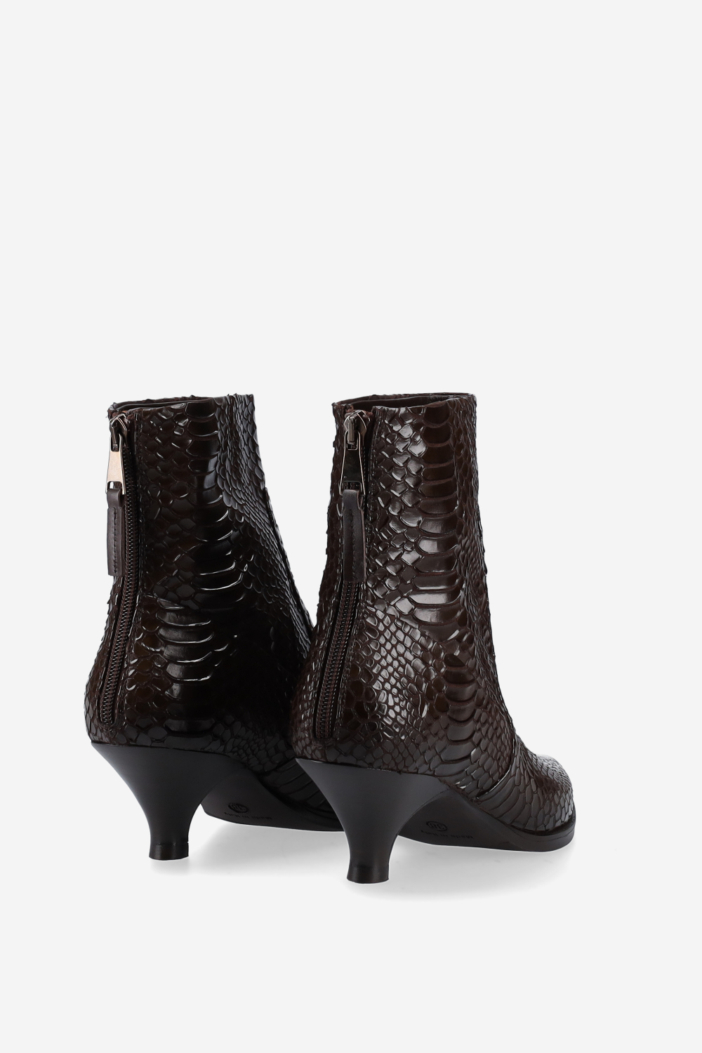 Pointed-toe croco leather ankle boots