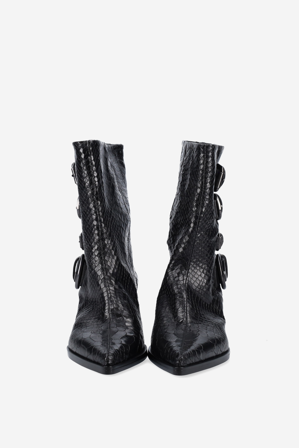 Buckled croco leather ankle boots