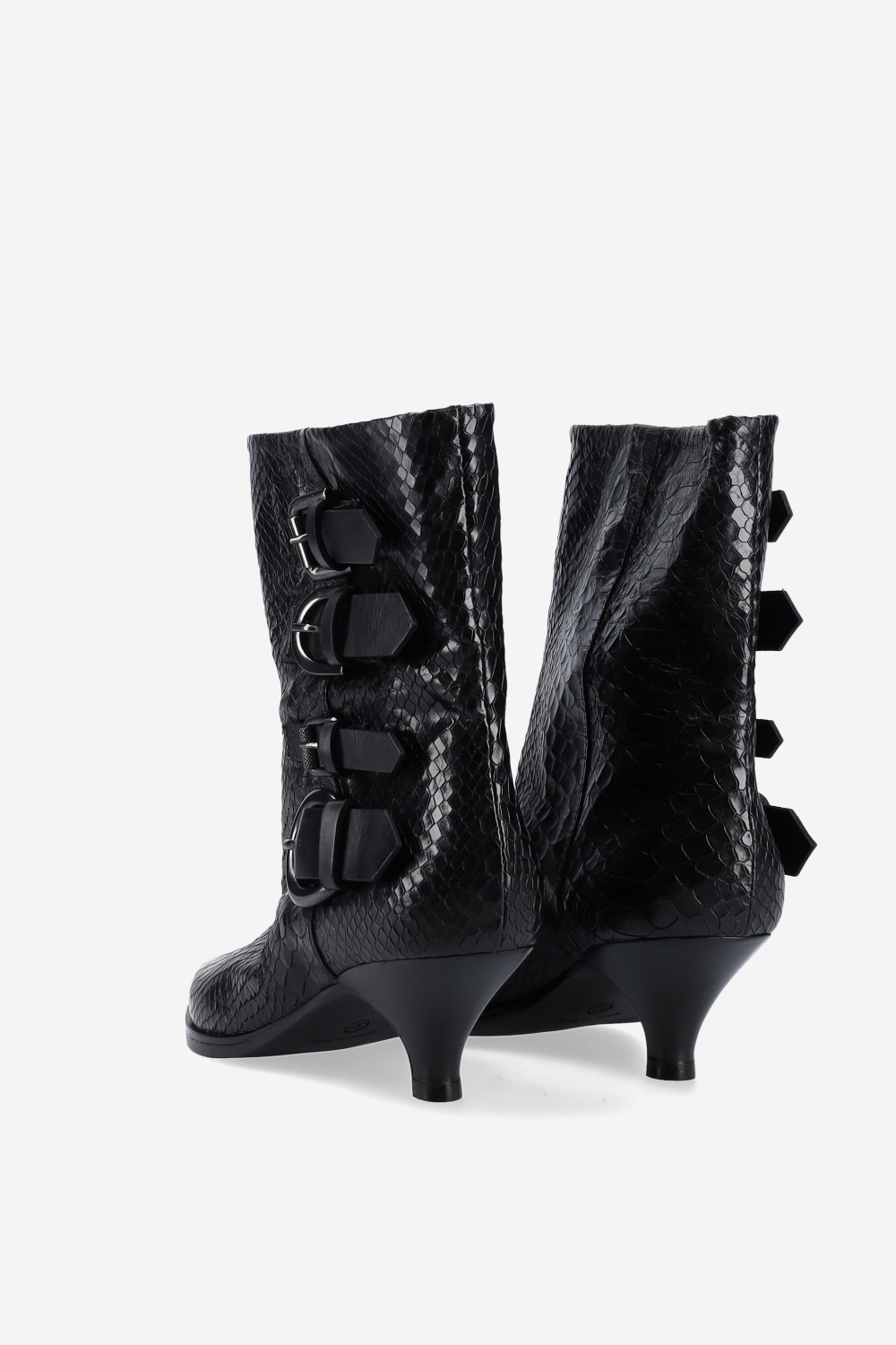 Buckled croco leather ankle boots