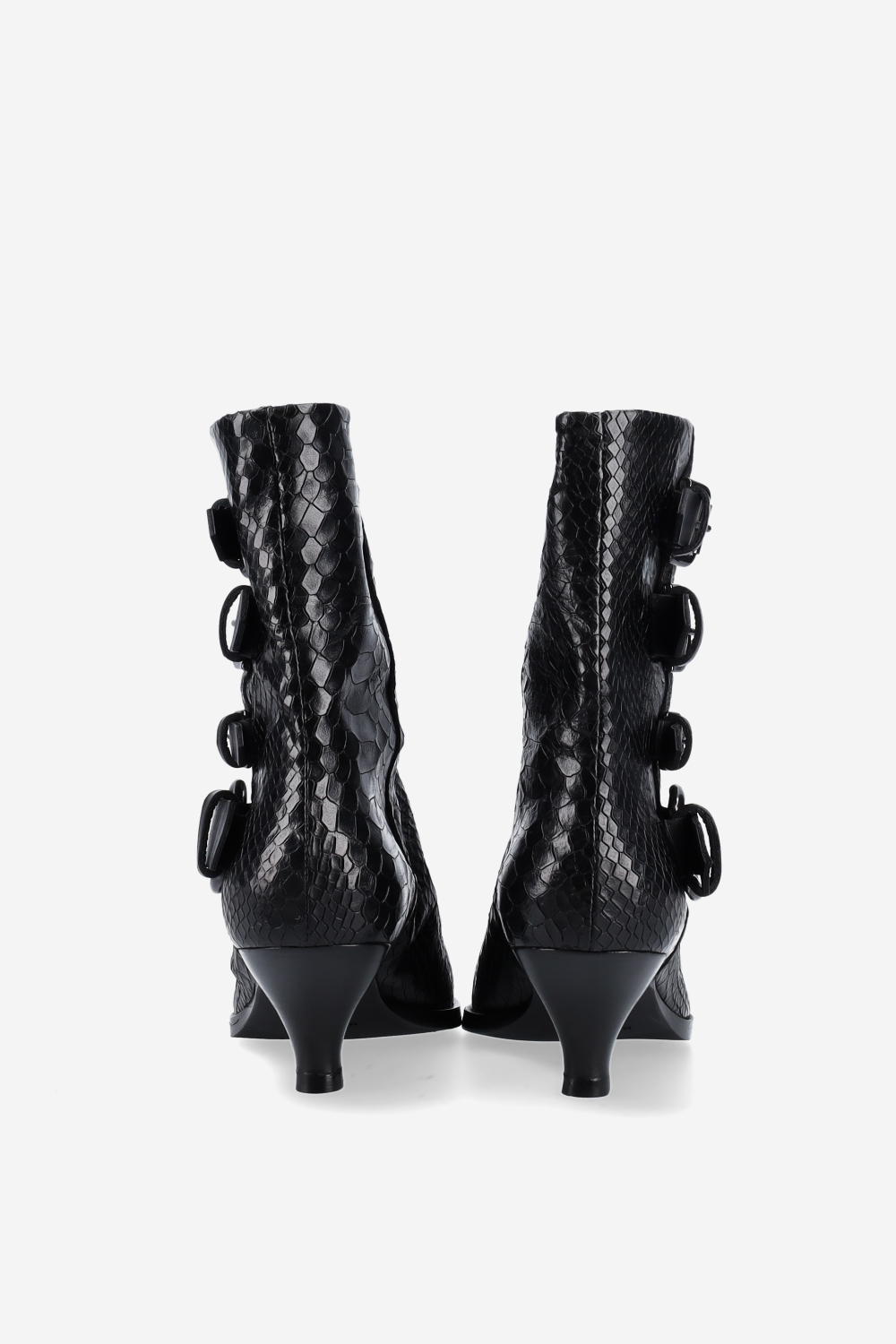 Buckled croco leather ankle boots