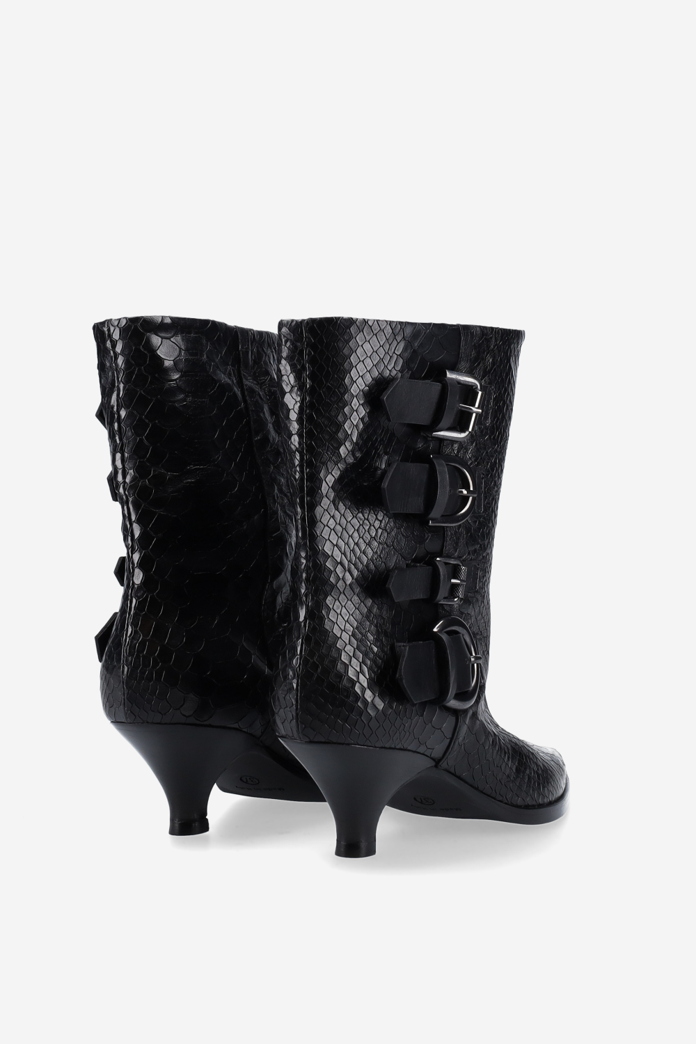 Buckled croco leather ankle boots
