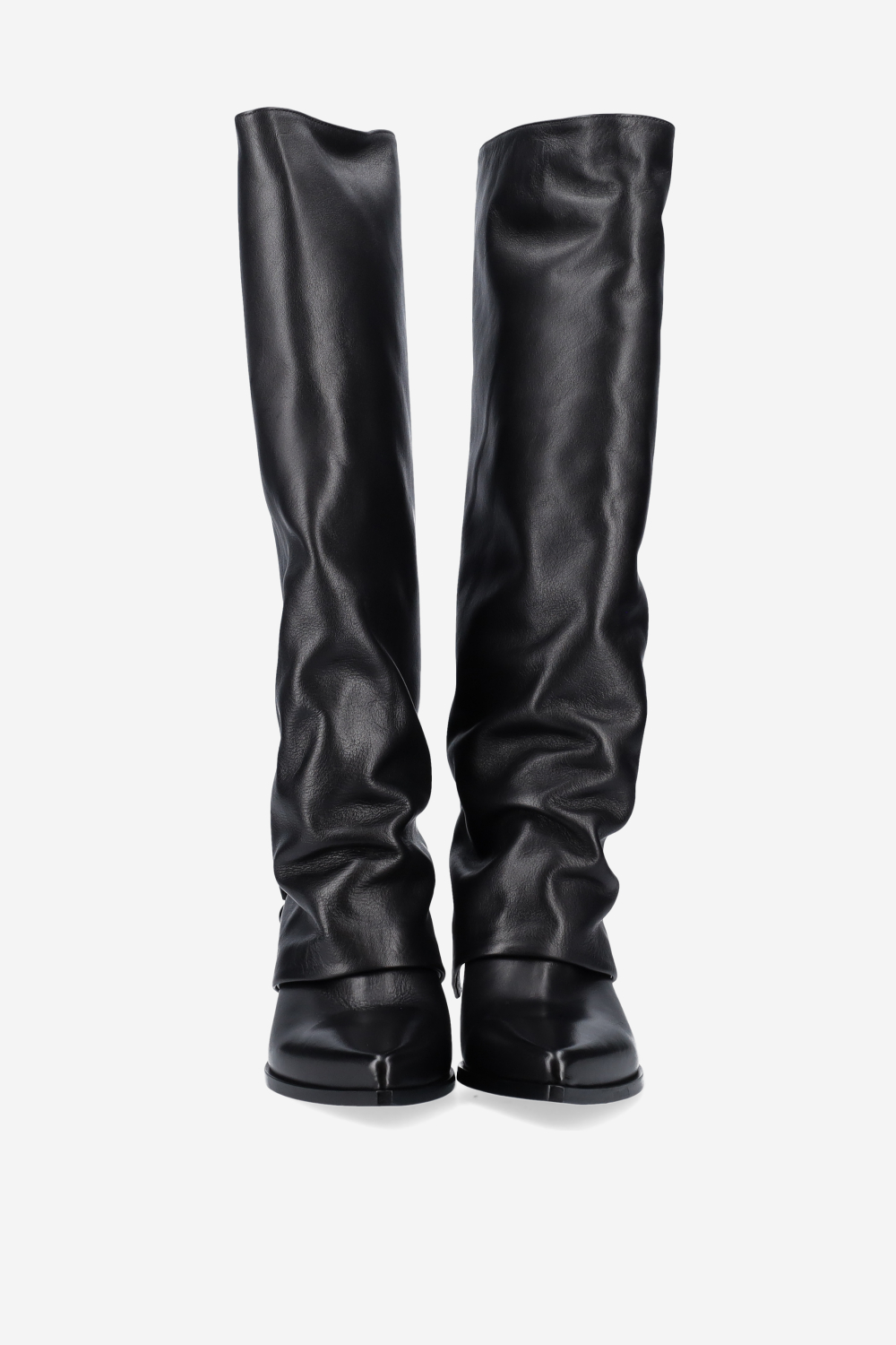 Fold-over pointed-toe leather boots