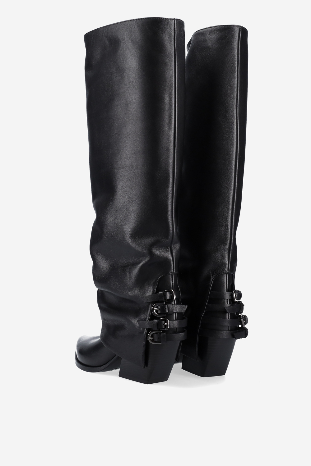 Fold-over pointed-toe leather boots