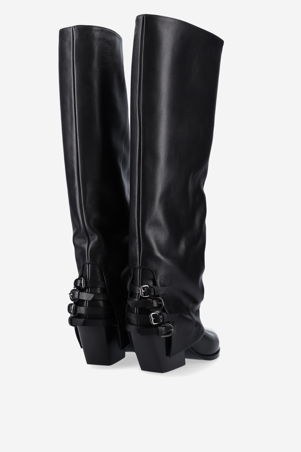 Fold-over pointed-toe leather boots