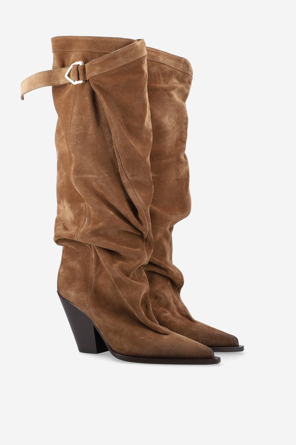 Suede slouch buckle boots