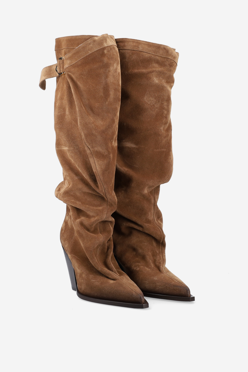 Suede slouch buckle boots